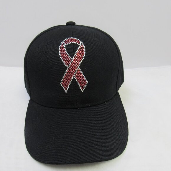 Black Baseball Hat Pink Ribbon Breast Cancer Awareness Rhinestone NEW - Picture 1 of 5